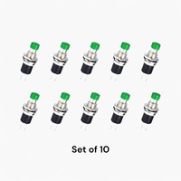 Envío Gratis: Set de 10 Interruptores de Botón PBS-110, Cabeza Plana, IP40, 1NO, Control Electrónico, 125V/250V Máx., Rojo/Verde, 1A, Metal Latón
