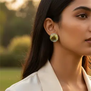 Boucles d'oreilles clous vintage tendance en argent 925 et or 14K/18K avec améthyste verte et boucles d'oreilles créoles en diamant en forme de cœur, cadeau pour femme - Product Image 2