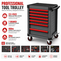 Gabinete de Herramientas Metálico Móvil de Grado Comercial, Resistente al Óxido, Equipado con un Kit de Herramientas Mecánicas de 231 Piezas para Taller de Servicio Automotriz