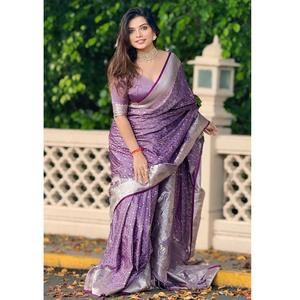 ชุดประจำชาติอินเดียแบบพรีเมี่ยมผ้าทอส่าหรีผ้าไหมผ้าแพรแนวโบราณสำหรับเทศกาลและงานปาร์ตี้ - Product Image 3