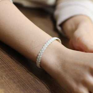 999 Sterling <b>Silver</b> Kazaz Braided <b>Bracelet</b> with Pearl Beaded Cuff Tennis <b>Bangles</b> for Gift - Product Image 3