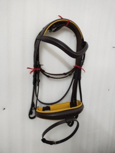 Brida de caballo de doma amarilla de primera calidad elegante, banda duradera para la frente, acolchado de cuero con riendas Web, el mejor caballo de la India DE LA India... - Product Image 4