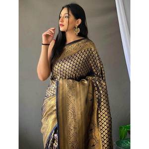 Astonishing Blue Woven Kanjivaram Silk Evening Dress Saree with <b>Blouse</b> for Special Occasions - Product Image 1