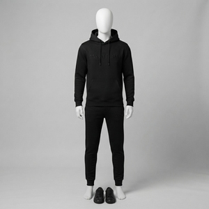 Mens <b>Black</b> Winter Hoodie Tracksuit <b>Sets</b> 100% Cotton Minimal Tone Tone Pullover Sweatshirt Jogger Pants Casual Sportswear <b>Gym</b> - Product Image 1