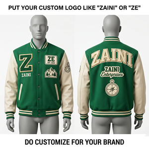 ZAINI Premium 400 GSM Coton Polyester Polaire Coupe-Vent Vert pour Veste de Sport Personnalisée Broderie Logo Patch Chenille Homme - Product Image 1