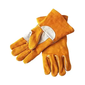 Export Quality Leather Made Welding Gloves For Men with Best Price Heavy Duty Welder use Glove Heat Resistant Cow Split Material