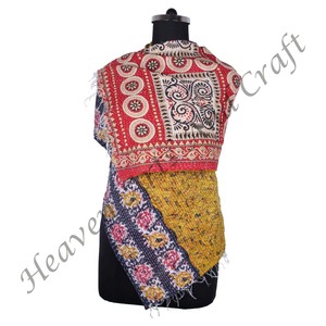 SC1019 Vintage Kantha Work Cotton Handmade <b>Scarf</b> Trendy Design Girls Allover Hand Stitched Plain Style <b>Long</b> Length - Product Image 2