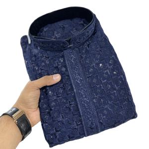 Nueva tela Pure Viscose Reyon con bordado de pollo luckhnowi work Men's Kurta para la venta en línea - Product Image 2