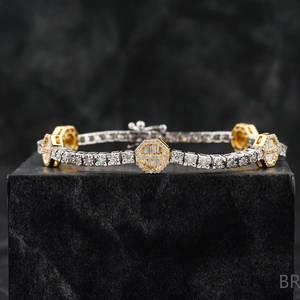 Unisex Diamond Cuban <b>Bracelet</b> 12mm 8inch Two Tone Yellow Gold 14K Gold Plated Certified Hip Hop Fashion Jewelry D'VINS JEWELS - Product Image 1