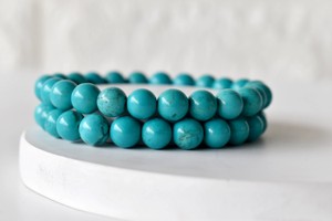 Pulseras Elásticas de Turquesa Natural con Cuentas Redondas de Piedra Natural de 8mm, Joyería de Moda Linda y de Alta Calidad al por Mayor para Regalo - Product Image 3