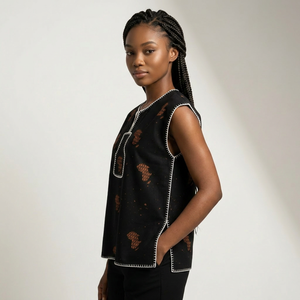 Robe longue en lin brodée à la main pour femmes, respirante, style bohème, avec fentes latérales - Product Image 3