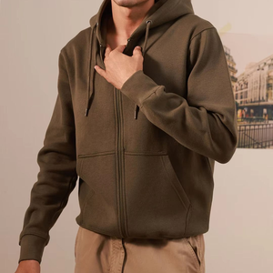 Sudadera con Capucha Completa para Hombre, 100% Algodón, Diseño Sólido, Método de Tejido de Punto, Talla Grande, Sudadera de Forro Polar con Cremallera - Product Image 2