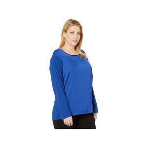 T-shirt girocollo da donna Michael Kors taglie forti blu 1X casual oversize in jersey di seta con stampa e ricamo - Product Image 1