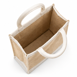 Sac fourre-tout en toile de jute naturelle avec poignées en corde, 13 x 15,5 x 4,5 pouces, logo personnalisé, grand sac de courses réutilisable, sac cadeau - Product Image 3