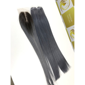 Surbrillance vietnamienne ombre gris racine foncée Personnaliser BoneStraight Machine Double Trame 100% Extensions de Cheveux Humains Vierges Remy - Product Image 3