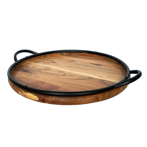 Bandeja de madera con forma de rectángulo hecha a mano en el extranjero del mundo antiguo con mango de metal Calidad estándar para hotel y restaurante - Product Image 6