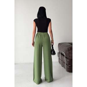 XLove <b>Jeans</b> Women's High <b>Waist</b> <b>Elastic</b> Palazzo Pants, Loose Fit Wide Leg Linen Cotton Trousers in Rose Pink, Summer Casual Wear - Product Image 2