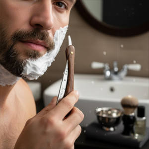 Navaja de Afeitar Recta TRICUT Premium con Mango de Madera, Navaja de Barbero Profesional con Soporte de Acero Inoxidable, Instrumentos de Salón y Belleza - Product Image 1