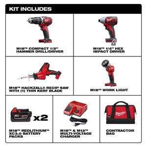 Kit combinado de herramientas eléctricas inalámbricas de 18 V con taladro percutor, atornillador de impacto, sierra recíproca, luz de trabajo, 2 baterías, cargador y estuche de plástico - Product Image 3