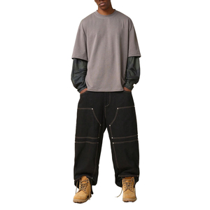 Camiseta de Manga Larga para Hombre, Estilo Holgado, 100% Algodón, Tejido de Lona, Transpirable, Cuello Redondo, Ropa Casual de Calle, Venta al por Mayor - Product Image 4