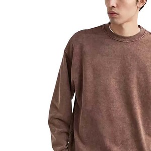 Cuello alto Drop Shoulder 100% algodón manga larga hombres de gran tamaño ácido lavado algodón pulóver básico sudaderas para invierno - Product Image 5