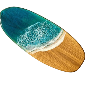 Grossiste de haute qualité unique bleu en bois de chêne résine époxy plateau de service cadeau Surf océan mer pendaison de crémaillère fabriqué au Vietnam - Product Image 5