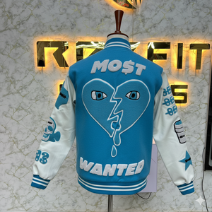 Top Sale Your Own Logo Embroidered Wool and Silk Men's Jacket with <b>Covered</b> <b>Button</b> Closure versity jackets Lettermen jackets - Product Image 5