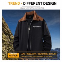 Chaqueta Bomber Colorblock para Hombre, con Cierre, Cuello Solapa, Dos Tonos Negro y Marrón, Ligera e Informal para Otoño