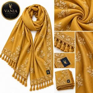 Retro Hollow <b>Lace</b> Cashmere Long Muslim Head Wrap Shawl Holiday Sun-Protection Decorative <b>Scarf</b> Light-Luxury Rose-Embroidered - Product Image 5