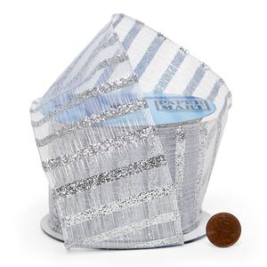 Ruban gros-grain rayé holographique floral solide avec fil transparent pour emballage cadeau de Noël et d'anniversaire, organza métallique scintillant - Product Image 2