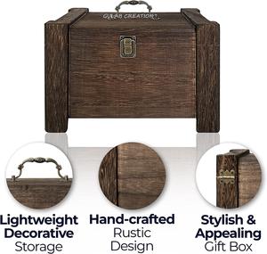 Boîte de rangement en bois faite à la main avec couvercle à charnière Coffre organisateur pour souvenirs, bijoux et rangement décoratif pour la maison - Product Image 3
