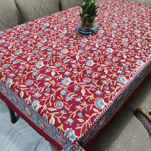 Floral Print Handcrafted 100% Cotton Heritage Tablecloth Handmade Block Printed Traditional Rectangle Artisan Design <b>Cover</b> - Product Image 1