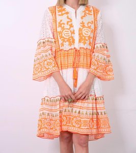 Robe midi bohème en organza brodée de perles et de motifs Paisley, taille unique 36-44, longueur ras du sol, manches lanternes, décorée de pompons, pour soirée - Product Image 1