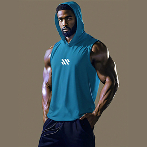 Sweat à capuche d'entraînement d'été pour hommes sans manches respirant séchage rapide 100% coton vêtements de sport grande taille - Product Image 6