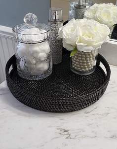 Bandeja para servir postres de ratán hecha a mano, forma redonda, bandeja de comida de ratán de Color negro, mesa de gran tamaño, bandeja de catering de artículos de Hotel - Product Image 3