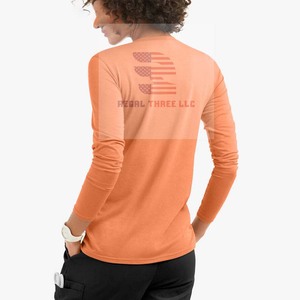 Uniforme médical personnalisé à manches longues pour infirmière Gommage à col rond extensible - Product Image 3