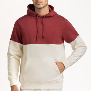 เสื้อฮู้ดผ้าฟลีซผ้าฝ้าย100% ทูโทนเนื้อนุ่มพร้อมเสื้อสีน้ำตาลแดงและตัวล่างสีครีมมีฮู้ดเชือกรูดและสวมใส่สบายสำหรับใส่สบาย - Product Image 1