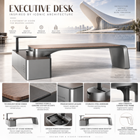 Bureau de direction moderne de luxe réglable en hauteur avec design à double courbe et finition en placage de qualité supérieure pour bureau de direction