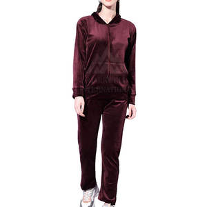 Fabricant pakistanais dernière conception femmes velours survêtement 100% coton couleur unie femmes velours survêtement - Product Image 1