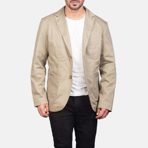 Blazers pour hommes Borges en tissu polycoton beige, fermeture à boutons, tissu peigné - Product Image 1
