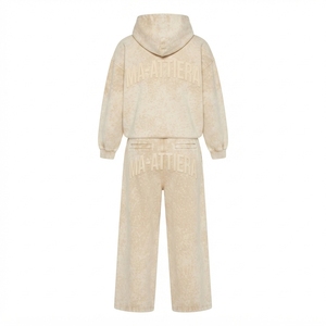 Ensemble sweat à capuche oversize beige délavé et pantalon de survêtement large pour femme, en molleton de coton, style streetwear, OEM ODM - Product Image 3