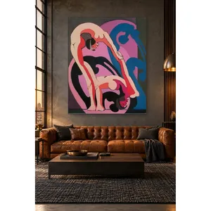 Fida Kirchner Deux acrobates sur fond rose et bleu, impression sur toile - Product Image 4