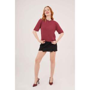 Lustrin Women's Half Sleeve Round Neck <b>Lycra</b> Thin Knit Blouse - Burgundy Viscose Fabric <b>Top</b> for Wholesale Apparel - Product Image 4