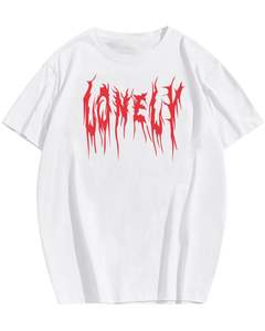 Custom <b>Men</b> <b>White</b> Horror Text Graphic Print Oversized T <b>Shirt</b> Gothic Streetwear Cotton <b>Short</b> <b>Sleeve</b> Casual Loose Fit Fashion Tee - Product Image 1