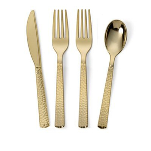 Juego de cubiertos y vajilla de diseño martillado hecho a mano, color dorado con acabado pulido espejo, con un aspecto admirable. - Product Image 4