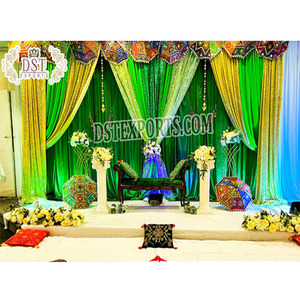 Muslim Wedding Sangeet Decor Backdrop Curtains Peacock Theme Backdrop for Sangeet Night Backdrops <b>Decoration</b> for Sangeet Stage - Product Image 1