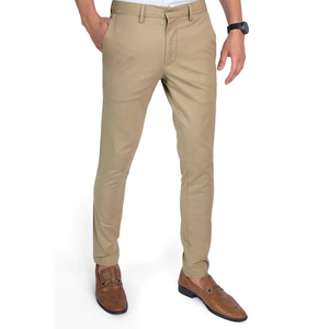 Pantalon chino pour homme en coton stretch, coupe classique, teint en pièce, écologique, petit MOQ, bouton, fermeture éclair, devant plat, été - Product Image 1