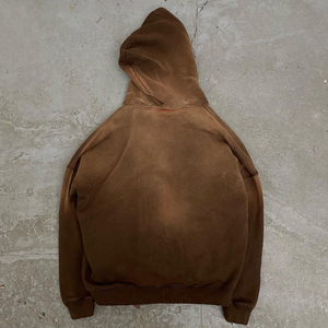 Sudadera con capucha de algodón French Terry de alto gramaje, personalizada, con cremallera, estilo vintage, con efecto desgastado y lavado ácido, para hombre, de invierno, con abalorios, al por mayor - Product Image 3