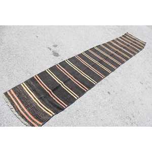 2.1x11.2 ft Runner Turkish Vintage Rug, <b>Brown</b> Animal Print <b>Wool</b> Rug - Product Image 2