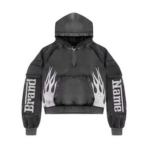 Sudadera con capucha desgastada con lavado ácido para hombres y mujeres, ajuste holgado, diseño impreso en relieve, ropa de calle de algodón 100%, MOQ bajo - Product Image 5